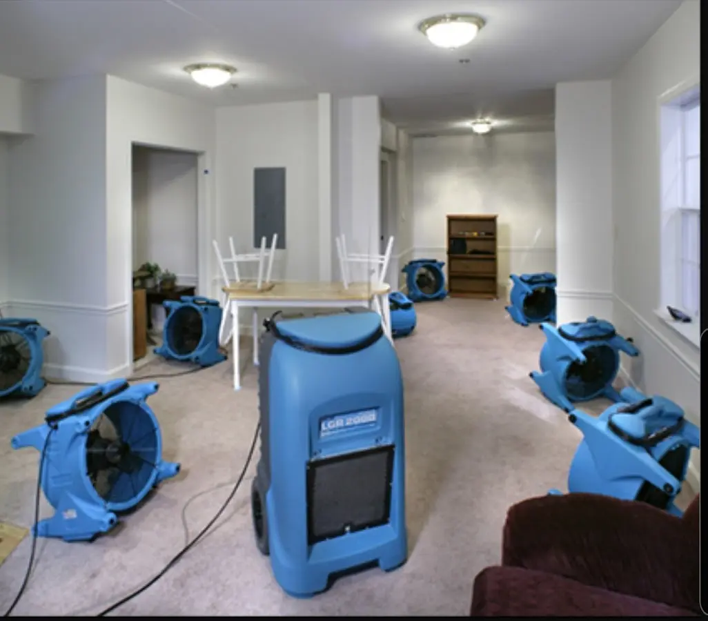 Air movers and dehumidifier setup for Water Damage Restoration in Steilacoom